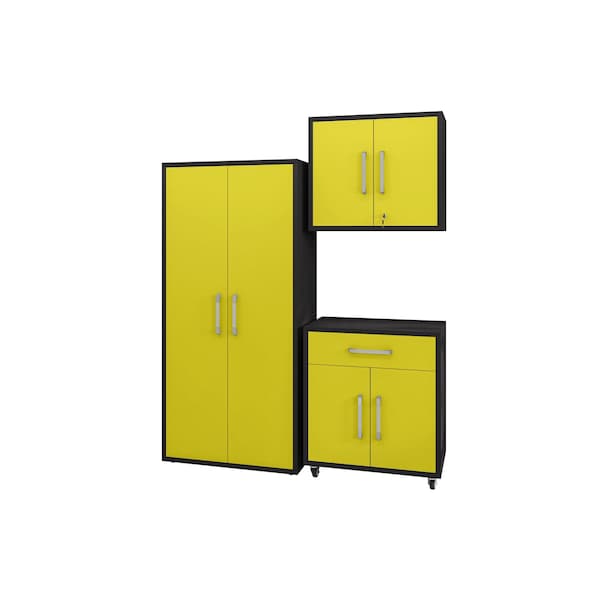 Manhattan Comfort Eiffel 3-Piece Garage Set in Matte Black and Yellow 3-255BMC84 - main